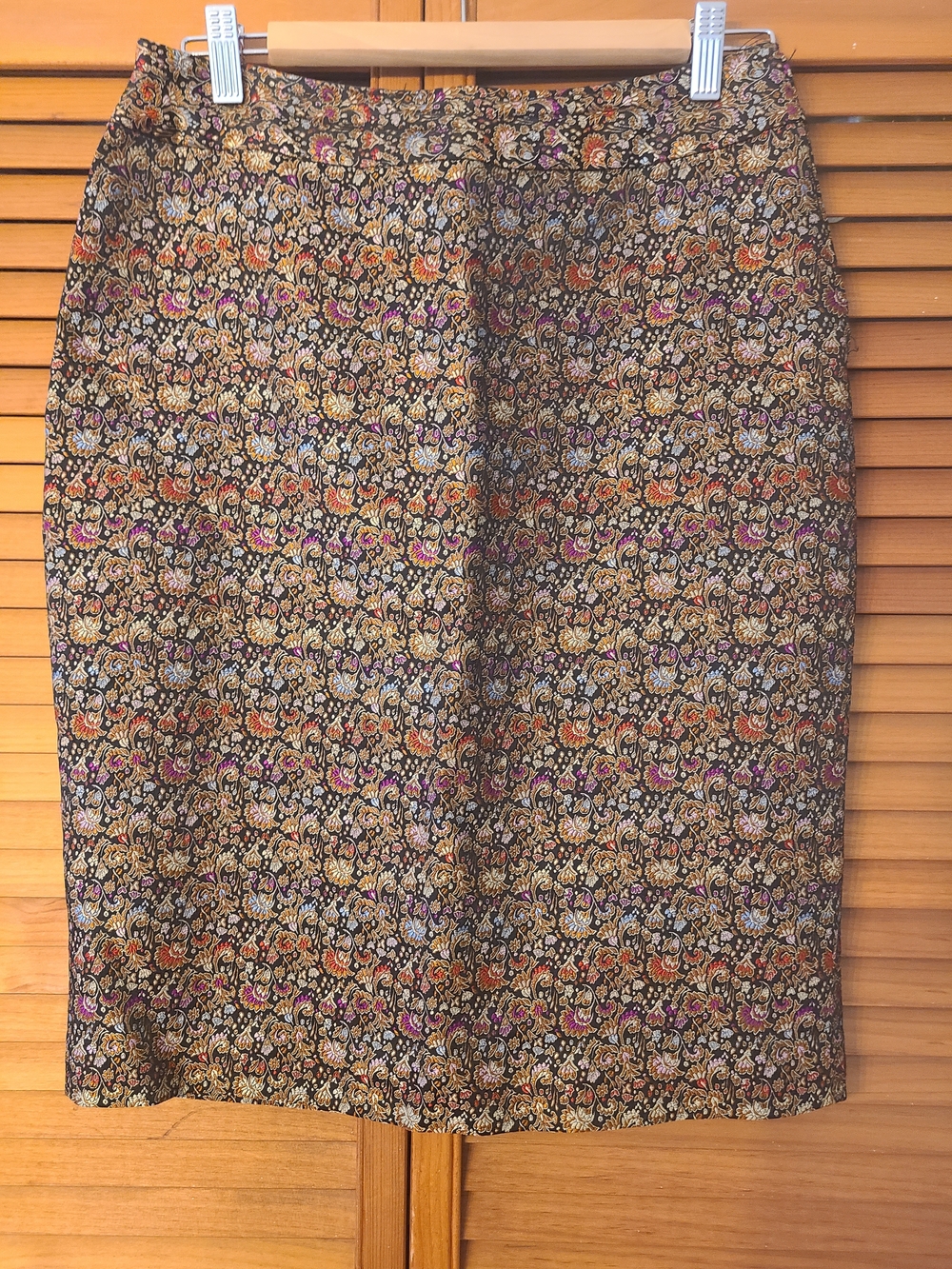 Silk Printed Floral Pencil Skirt in Black and Gold